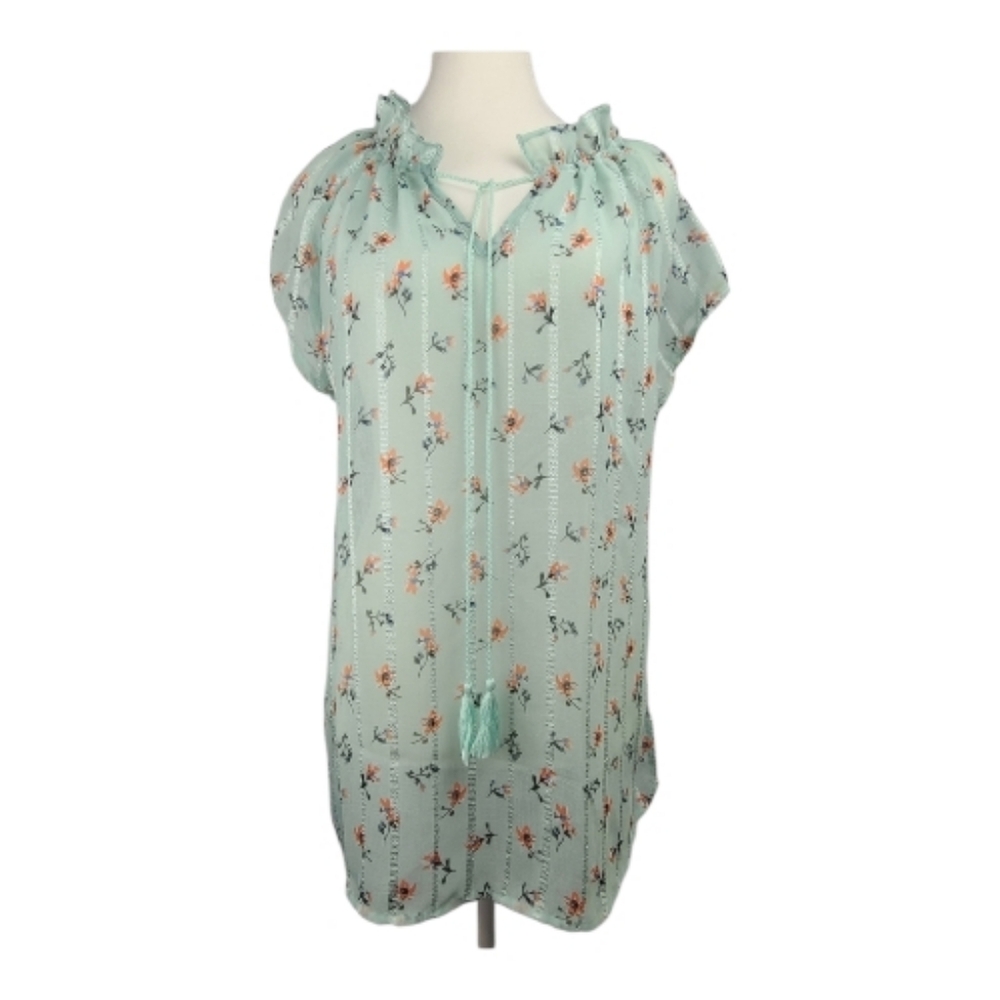 Vintage Solitaire Blue Floral Sheer Sleeveless Blouse M Romantic